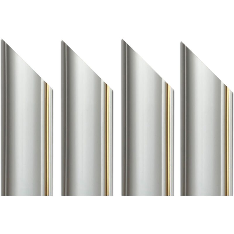 foto del prodotto 4 barre intere pretagliate ad angolo per bugna boiserie in polimeri linea gold filo oro bianco avorio 9010 varie dimensioni 4 barre da 25cm