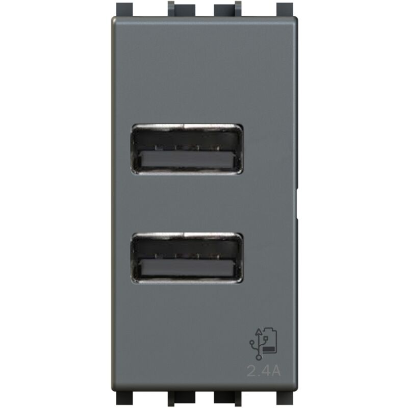 immagine 0 del prodotto 4 box modulo doppia presa usb 2.0 tipo a, 5vdc 2,4a, serie u, grigio, compatibile con serie vimar ark 4box usb 2.4 4b.v19.usb.24