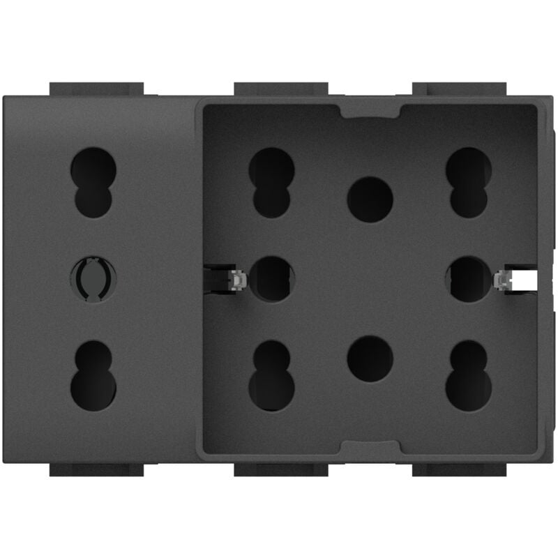 foto del prodotto 4 box modulo presa multistandard, 10a, 16a e schuko, serie p, antracite, compatibile con serie bticino living light 4box side xl 4b.l.h21.xl