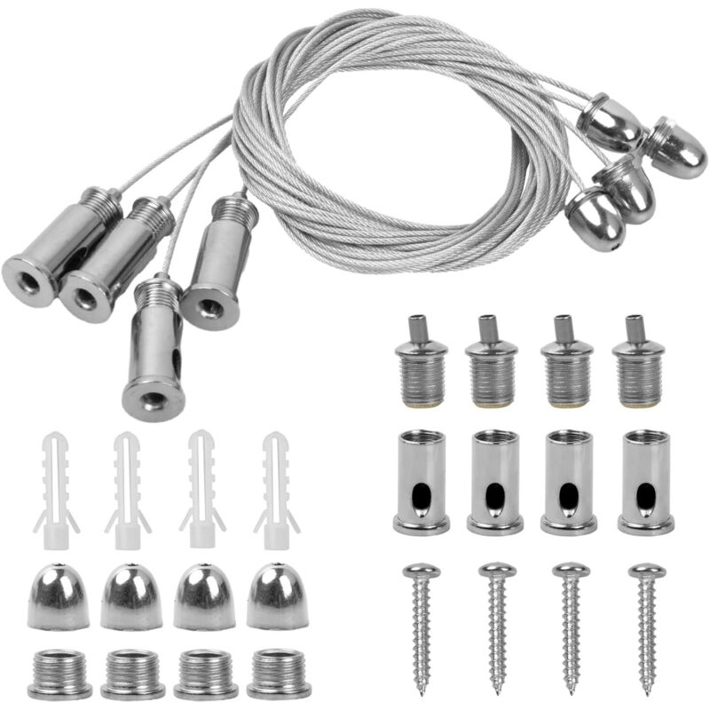 foto del prodotto 4 cavi di sospensione in acciaio inossidabile, 1,5 mm x 2 m, cavi di sospensione in metallo per montanti del soffitto, kit di cavi di sospensione