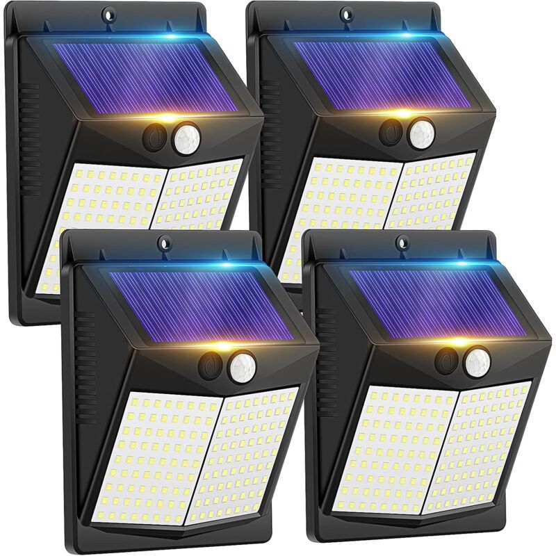 foto del prodotto 4 confezioni di luci solari per esterni con sensore di movimento 3 modalit luci solari impermeabili, luci da parete di sicurezza wireless per