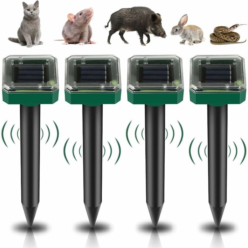 foto del prodotto 4 confezioni di repellente per topi ad ultrasuoni ad energia solare, repellente per serpenti ad ultrasuoni, repellente per topi impermeabile ip65,