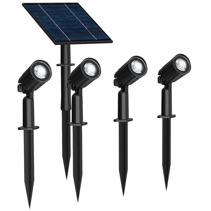 foto del prodotto 4 faretti led a picchetto 40 watt con pannello solare per esterno da giardino lampada da percorso a luce fredda o calda ip65