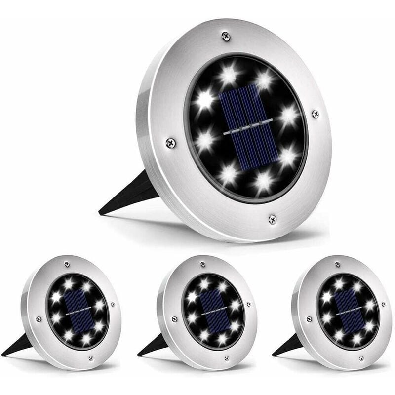 foto del prodotto 4 faro lampada led solare da esterno giardino faretto 8 led picchetto segnapassi
