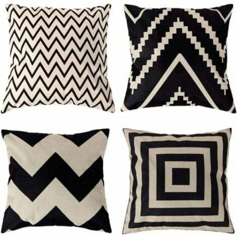 foto del prodotto 4 federe per cuscini 45 x 45 cm, quadrate decorative, per divano, con stampa in bianco e nero di animali, in lino mingon, decorazione per la casa,