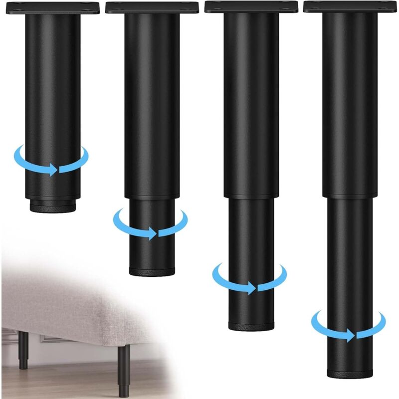foto del prodotto 4 gambe regolabili per mobili, gambe in metallo regolabili in altezza da 20 a 37 cm, piedini per mobili con viti per mobili, divano, letto, comodino,