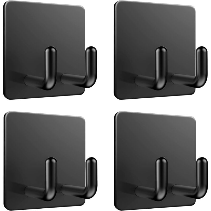 foto del prodotto 4 ganci adesivi da parete, ganci adesivi in acciaio inox rouclo, portasciugamani da cucina senza foratura, gancio per bagno, camera da letto e cucina, nero - bebusingoto