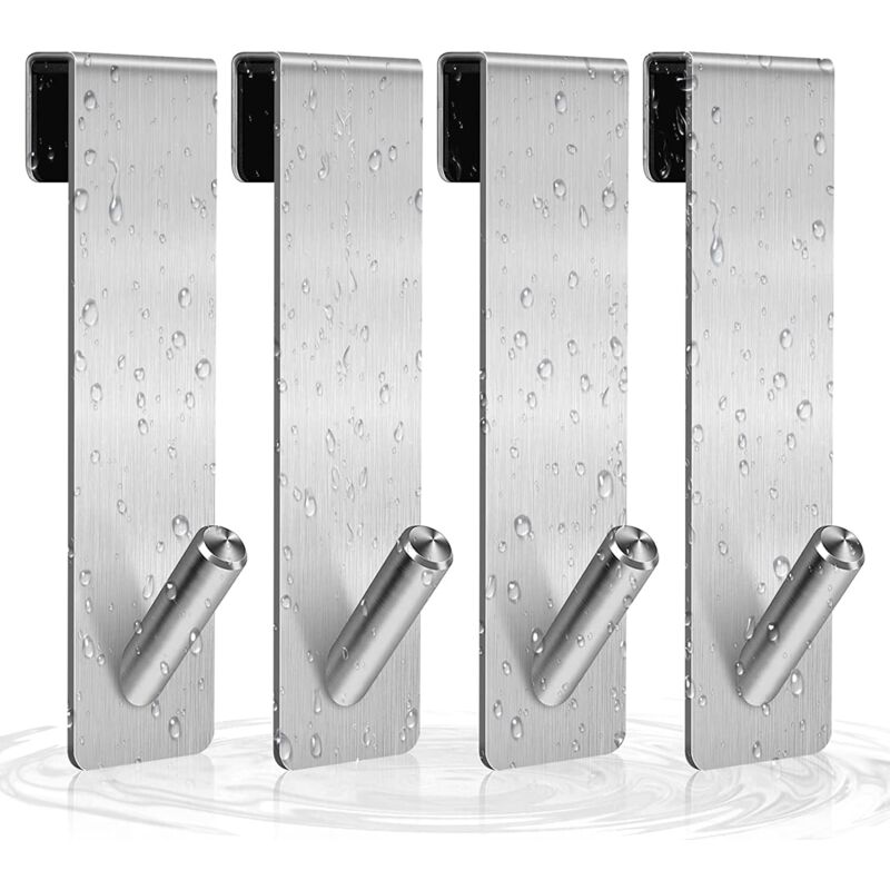 foto del prodotto 4 ganci per porta doccia, ganci per asciugamani in acciaio inox senza foratura su porta doccia senza telaio per bagno 12,5 cm argento 