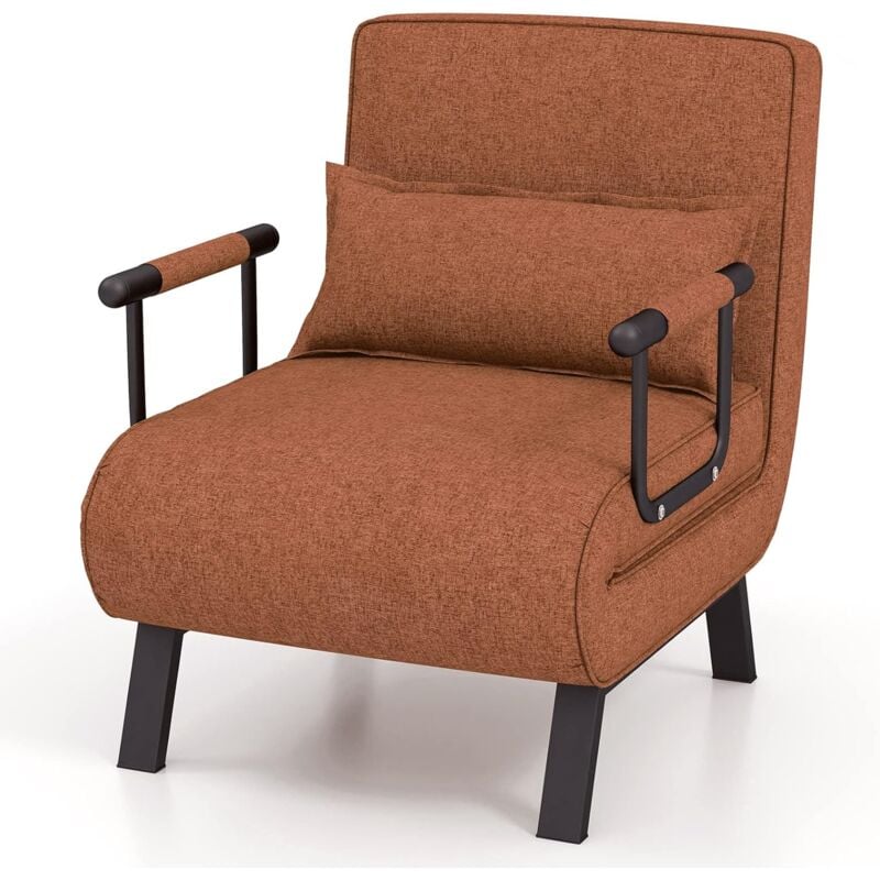 foto del prodotto 4 in 1 poltrona letto singolo, poltroncina pieghevole con schienale regolabile in 6 posizioni, poltrona reclinabile con cuscino e braccioli per