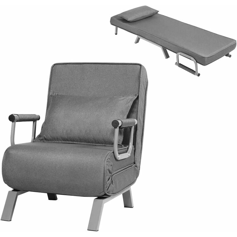 foto del prodotto 4 in 1 poltrona letto singolo, poltroncina pieghevole con schienale regolabile in 6 posizioni, poltrona reclinabile con cuscino e braccioli per