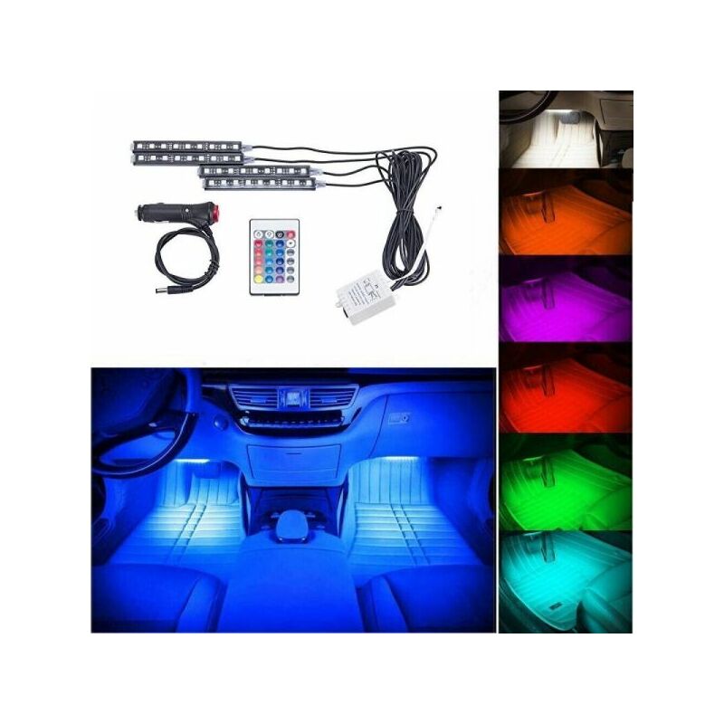 foto del prodotto 4 luci interne atmosfera striscia colori decorazione led rgb auto fo q529