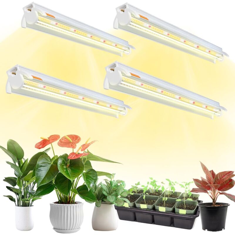 foto del prodotto 4 luci per piante t5, luci per coltivazione a led a spettro completo da 42 cm, luci per piante con riflettore design a catena per piantine, scaffali