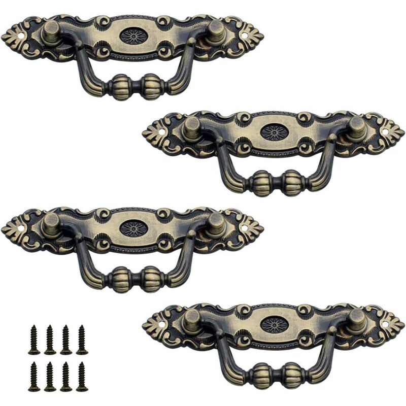 foto del prodotto 4 pcs drawer handle old zinc bronze drawer handle vintage furniture handle decoration retro door handle with screws for furniture door cabinet drawer