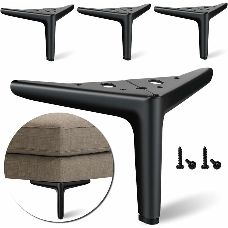 foto del prodotto 4 pcs gambe da tavolo triangolari in metallo piedini per mobili moderne per divano letto contiene viti nero 12cm