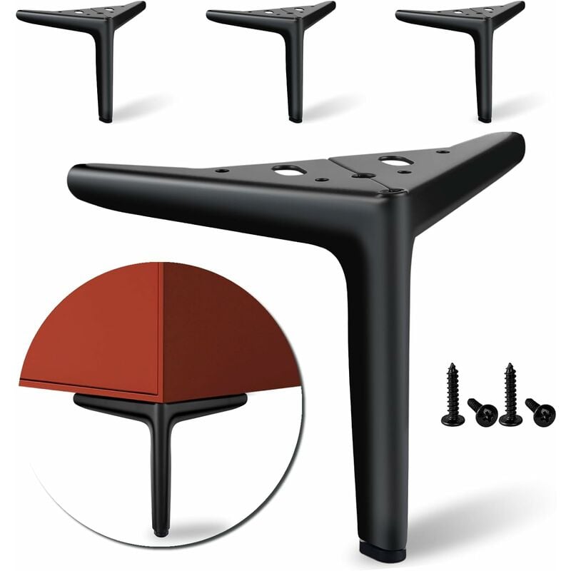 foto del prodotto 4 pcs gambe da tavolo triangolari in metallo piedini per mobili moderne per divano letto contiene viti nero 15cm