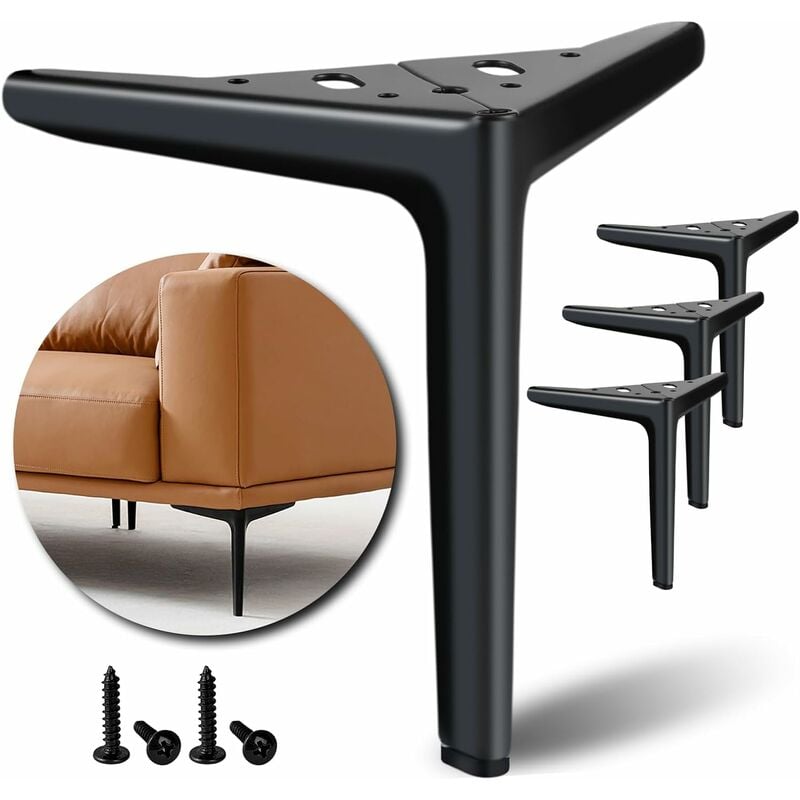 foto del prodotto 4 pcs gambe da tavolo triangolari in metallo piedini per mobili moderne per divano letto contiene viti nero 18cm