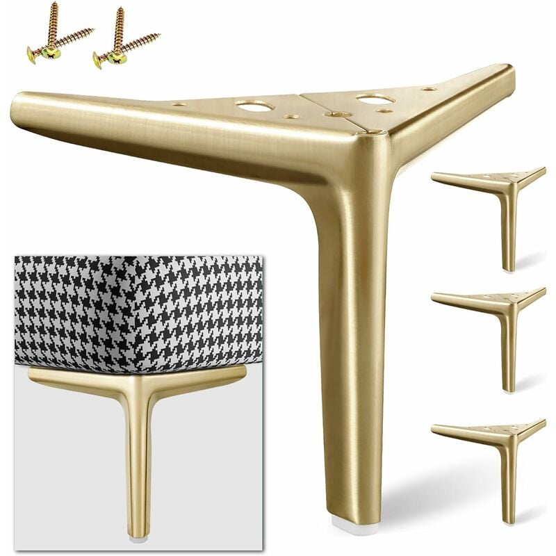 foto del prodotto 4 pcs gambe da tavolo triangolari in metallo piedini per mobili moderne per divano letto contiene viti oro 15cm