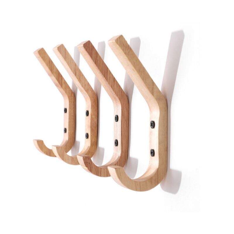 foto del prodotto 4 pezzi 16 x 6 x 2,5 cm ganci da parete in legno di gomma ganci appendiabiti con due ganci