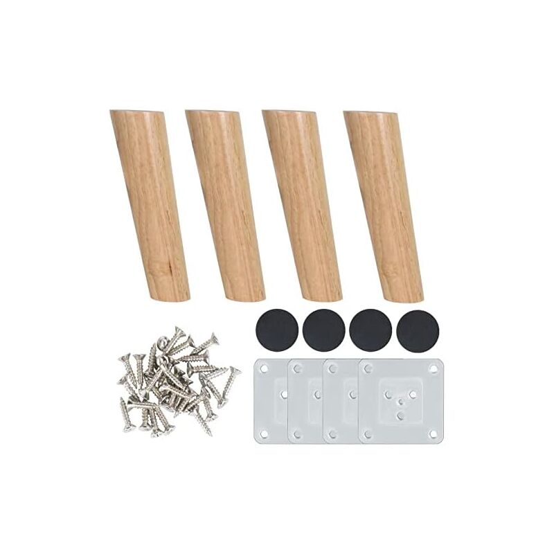 foto del prodotto 4 pezzi 20 cm gambe per mobili in legno gambe per divani in legno con piastra di montaggio viti e tappetino antiscivolo gambe per mobili in legno
