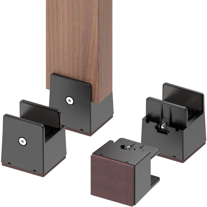 foto del prodotto 4 pezzi 22 42mm rialzi per letto regolabili 10 cm rialzi per mobili per gambe di sedie da tavolo per divani con morsetto a vite marrone