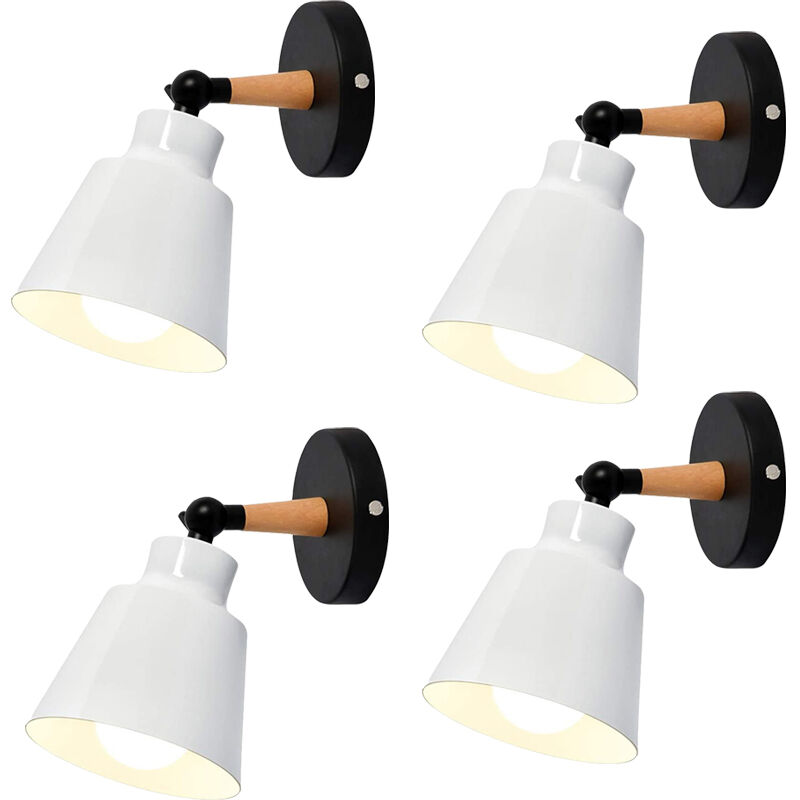foto del prodotto 4 pezzi applique da parete interno, moderna lampada da parete con paralume regolabile e27 edison per soggiorno camera da letto sala da pranzo bianco 