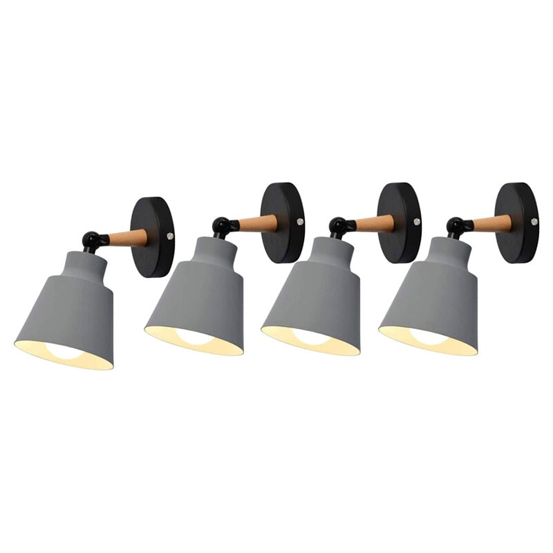 foto del prodotto 4 pezzi applique da parete interno, moderna lampada da parete con paralume regolabile e27 edison per soggiorno camera da letto sala da pranzo grigio 