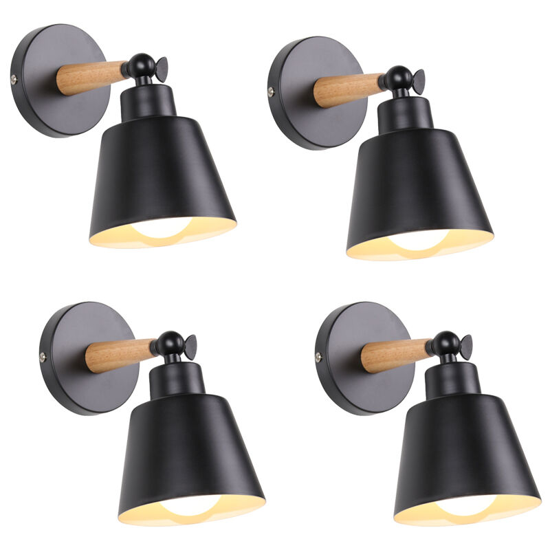 foto del prodotto 4 pezzi applique da parete interno, moderna lampada da parete con paralume regolabile e27 edison per soggiorno camera da letto sala da pranzo nero 