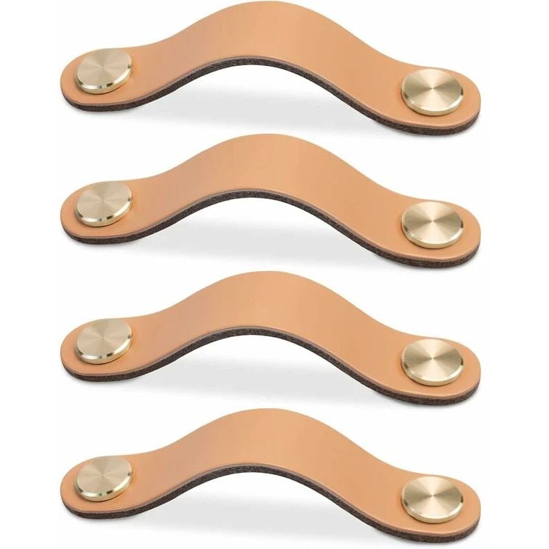 foto del prodotto 4 pezzi beige, 128 mm pomelli per mobili in pelle, pomelli per porte di armadi, pomelli per cassetti in pelle, pomelli per mobili vintage per