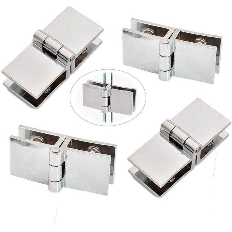 foto del prodotto 4 pezzi cerniera a clip per porta in vetro, cerniera per porta in vetro in acciaio inossidabile, cerniera pieghevole in vetro, cerniera a morsetto
