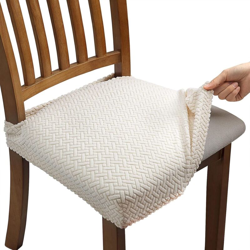 foto del prodotto 4 pezzi coprisedie da pranzo elasticizzati jacquard, coprisedie sfoderabili e lavabili con cinghie posteriori , beige