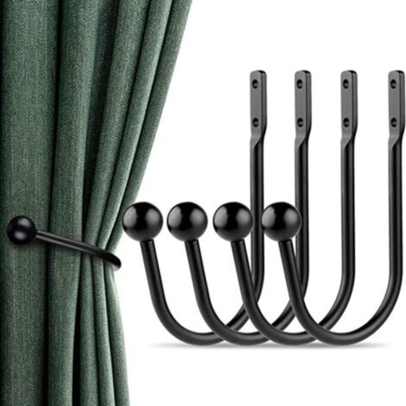 foto del prodotto 4 pezzi fermatende per tende ganci decorativi per finestre fermatende fermatende in metallo per tende pesanti e leggere ganci nero
