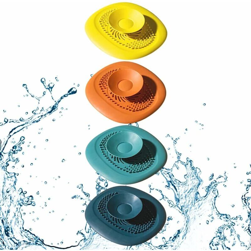 foto del prodotto 4 pezzi filtri per lavello, tappo di scarico universale, raccoglicapelli per lavello da cucina, filtro per capelli per doccia multifunzione 2 in 1,