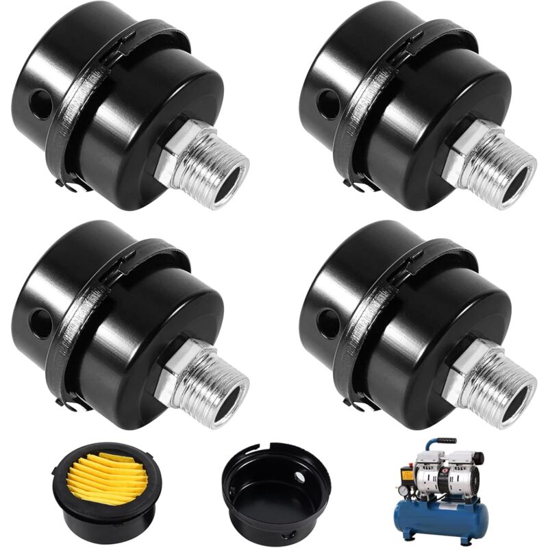foto del prodotto 4 pezzi filtro compressore aria 3 8 16mm filettatura silenziatore silenziatore per sostituzione compressore aria oil free metallo nero 