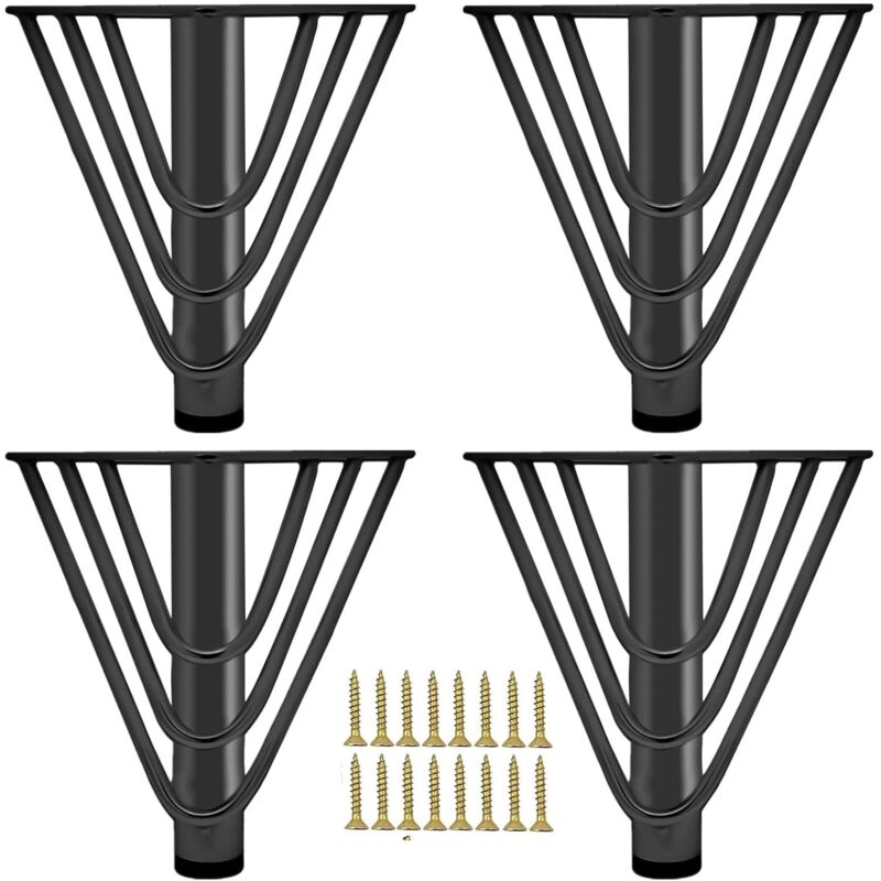 foto del prodotto 4 pezzi gambe da tavolo in metallo 18cm piedini per mobili moderno con viti per mobile tv armadio divano nero