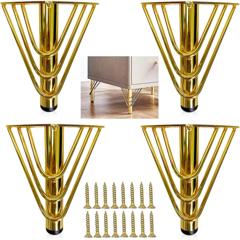 foto del prodotto 4 pezzi gambe da tavolo in metallo 18cm piedini per mobili moderno con viti per mobile tv armadio divano oro