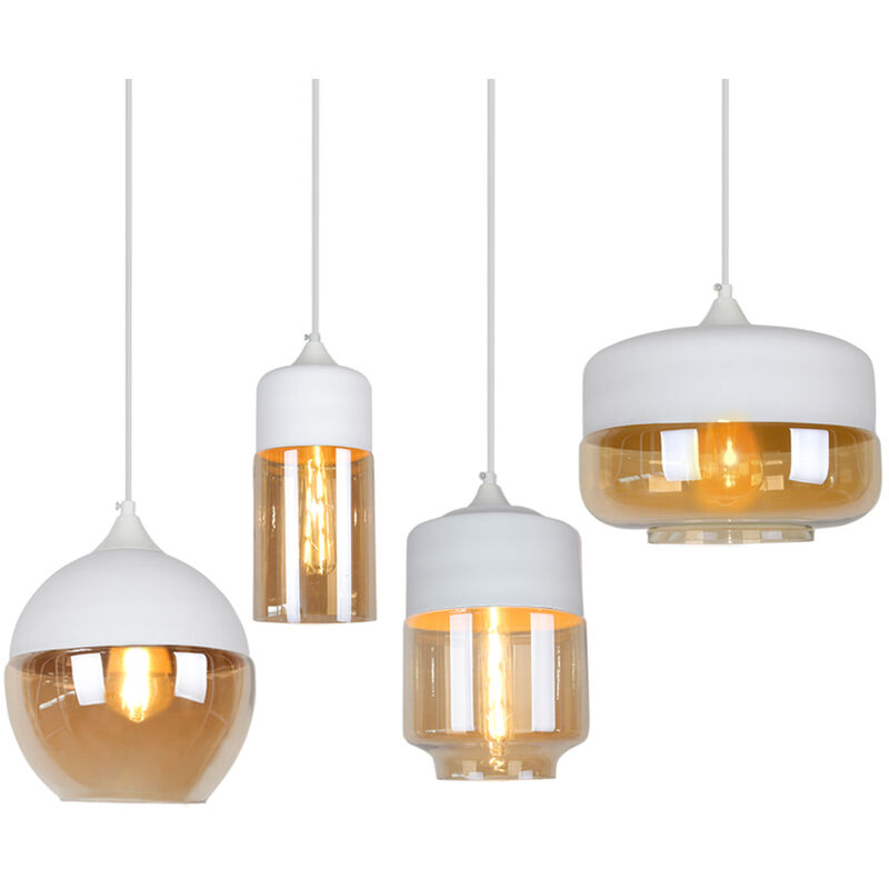 foto del prodotto 4 pezzi lampada a sospensione, lampada da soffitto in vetro, illuminazione per soggiorno sala da pranzo bianco con paralume marrone trasparente
