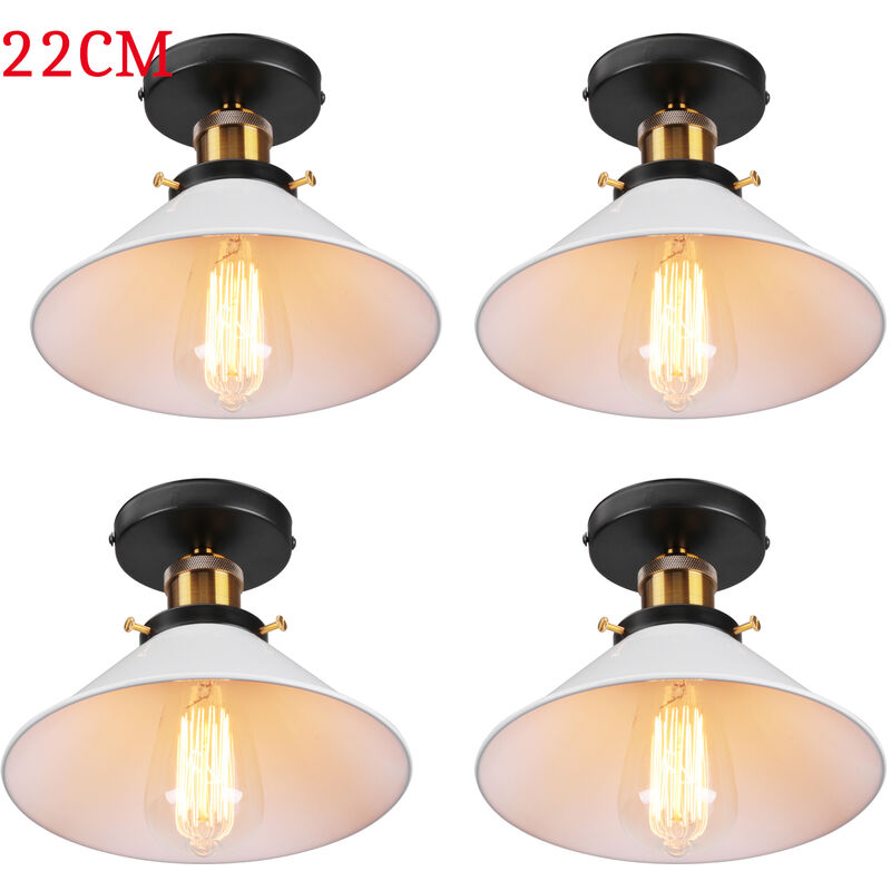 foto del prodotto 4 pezzi lampada da soffitto vintage retr lampadario industriale in ferro paralume 22cm per camera da letto, soggiorno, cucina bianco