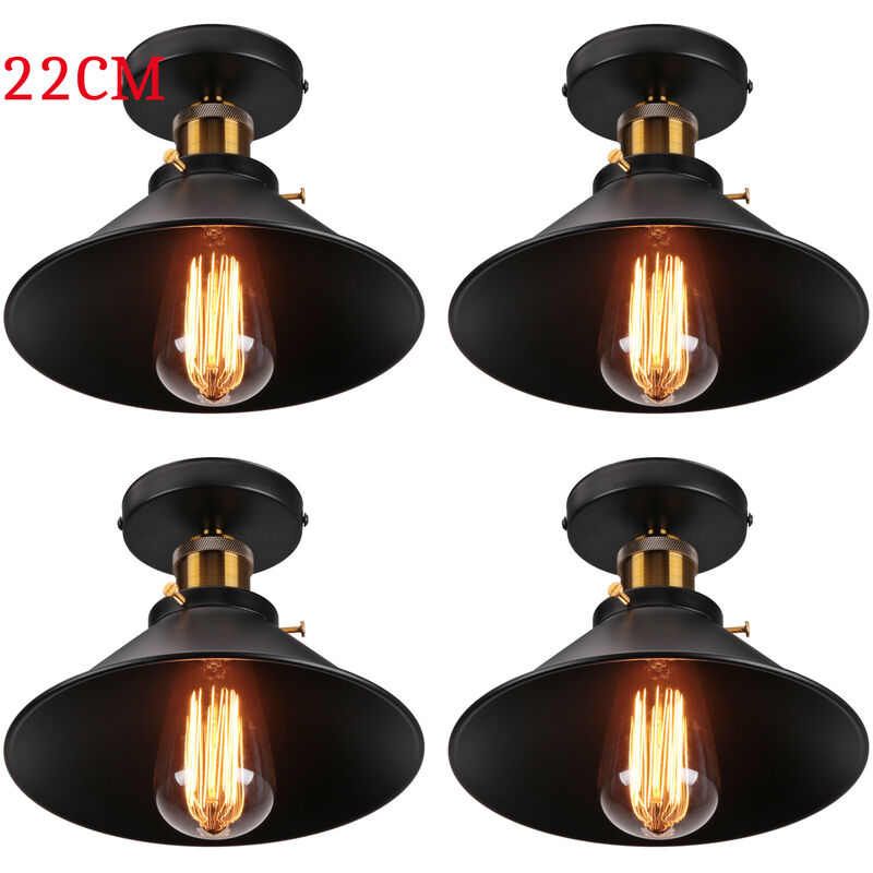 foto del prodotto 4 pezzi lampada da soffitto vintage retr lampadario industriale in ferro paralume 22cm per camera da letto, soggiorno, cucina nero