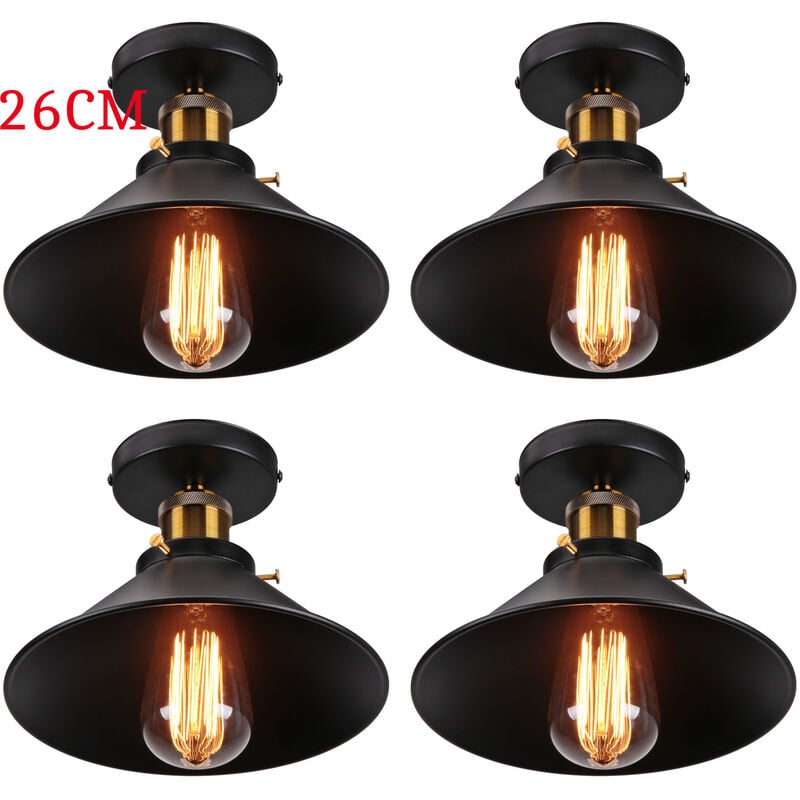foto del prodotto 4 pezzi lampada da soffitto vintage retrò lampadario industriale in ferro paralume 26cm per camera da letto, soggiorno, cucina nero