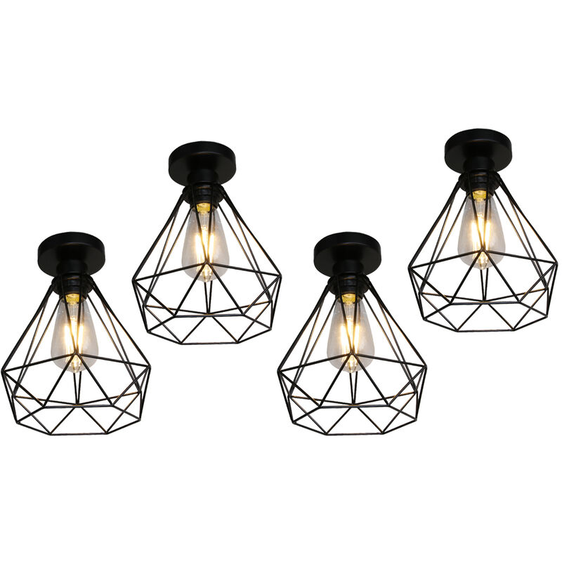 foto del prodotto 4 pezzi lampadario da soffitto gabbia diamantata in metallo stile vintage industriale e27 20cm er cucina camera da letto nero