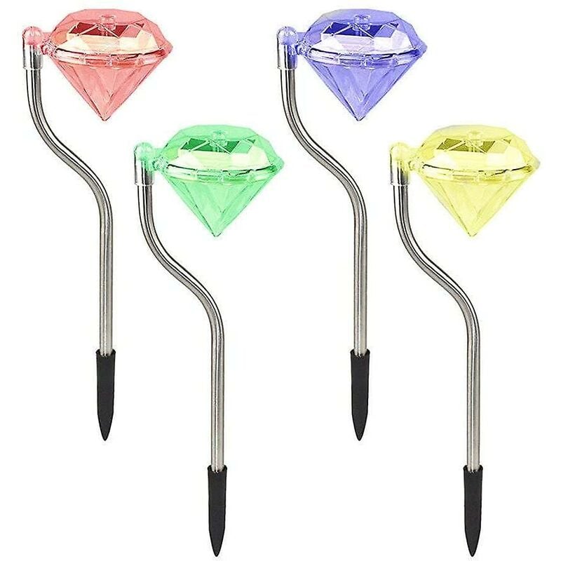foto del prodotto 4 pezzi led che cambiano colore luce solare da giardino a palo diamantato