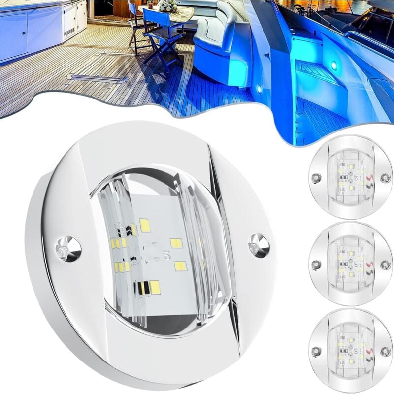 foto del prodotto 4 pezzi luci interne rotonde per barche marine, luci di ancoraggio a poppa a led per montaggio sullo specchio di poppa, luci di pesca notturne a led,