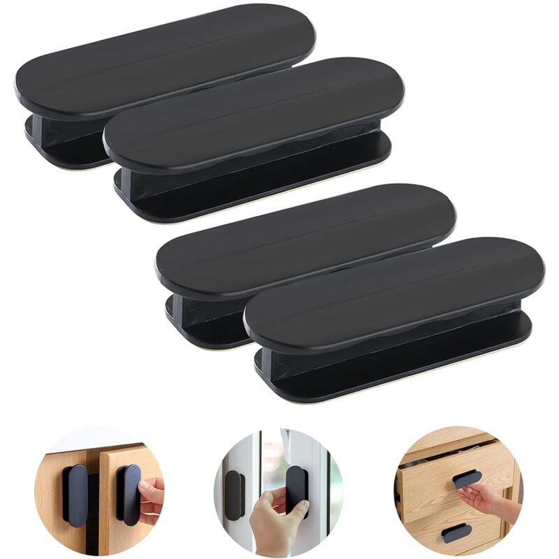 foto del prodotto 4 pezzi maniglie autoadesive per porte, maniglia per mobili, porta di vetro, maniglia per finestre - nero