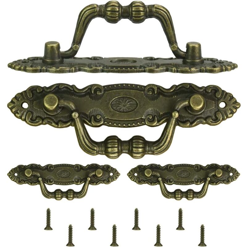 foto del prodotto 4 pezzi maniglie per cassetti in bronzo vintage con viti per mobili, armadi, cassettiere, scatole di legno