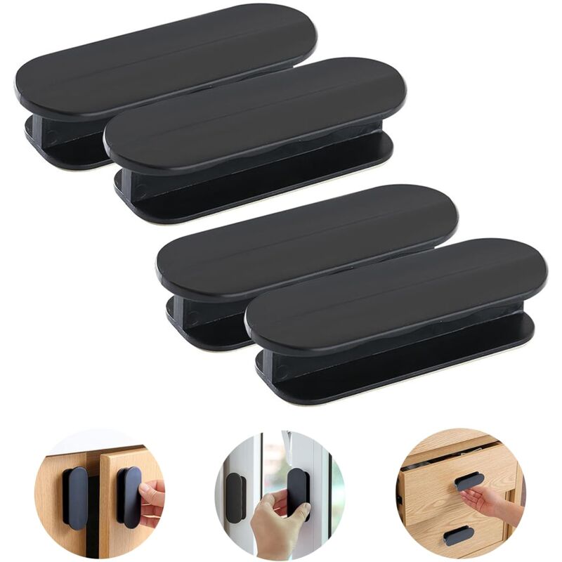 foto del prodotto 4 pezzi maniglie per porte autoadesive maniglie per porte in plastica per finestre in vetro e cassetti nero