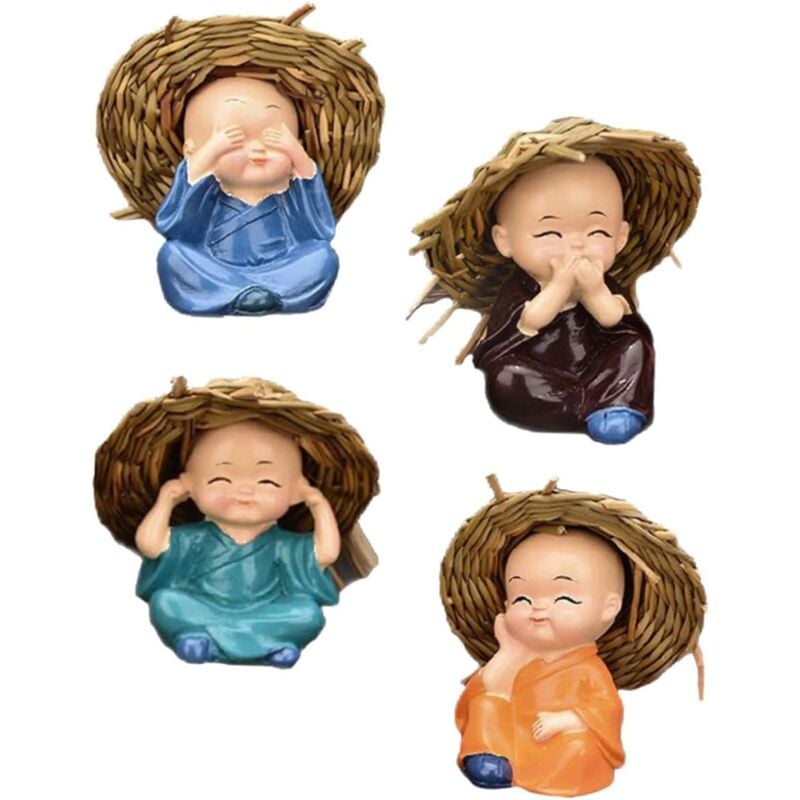 foto del prodotto 4 pezzi ornamenti del piccolo monaco statuine dei monaci saggi statuine del piccolo monaco carino mini buddha decorazione da tavolo decorazione dello