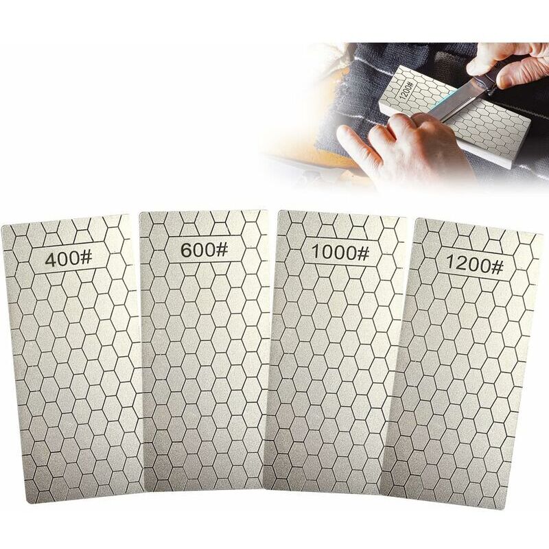 foto del prodotto 4 pezzi pietra per affilare coltello diamantato superficie a nido d ape, kit pietra per cote 400 600 1000 1200, affilacoltelli con base antiscivolo