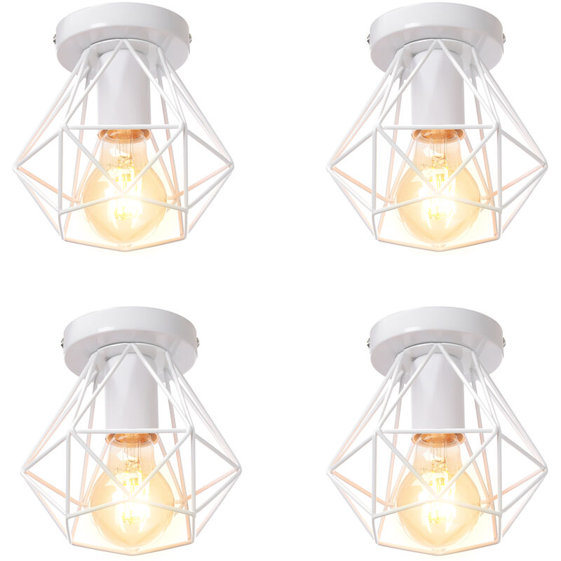 foto del prodotto 4 pezzi plafoniera da soffitto, 16cm mini diamante gabbia, industriale stile, e27 attacco per soggiorno sala da pranzo bianco
