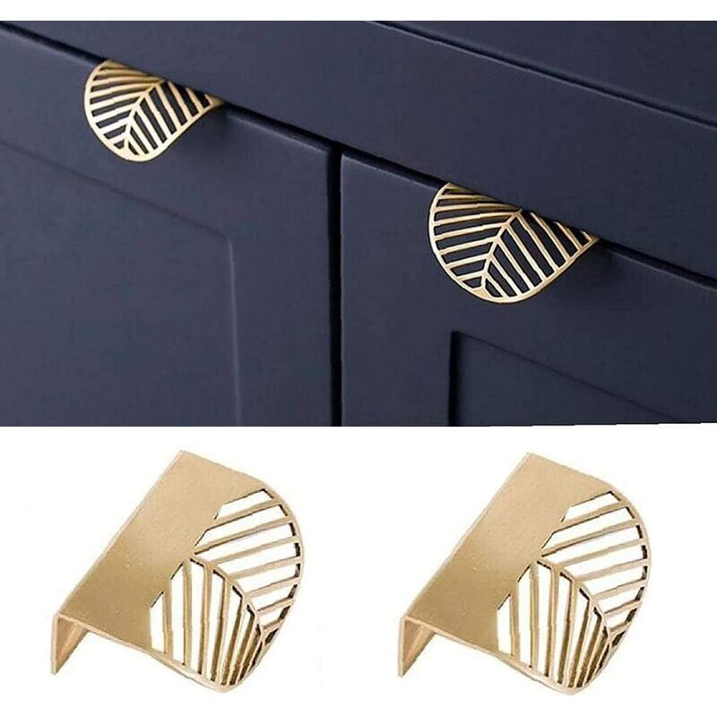 foto del prodotto 4 pezzi pomelli per mobili dorati, maniglie per mobili a forma di foglia, maniglie per mobili in metallo nascoste, per casa, cassetti, armadi, con viti