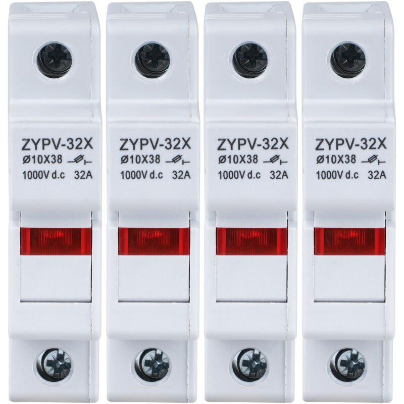 foto del prodotto 4 pezzi portafusibili solari fotovoltaici 1p dc1000v 32a base fusibile su guida din zypv 32x con indicatore luminoso 10x38mm dewin